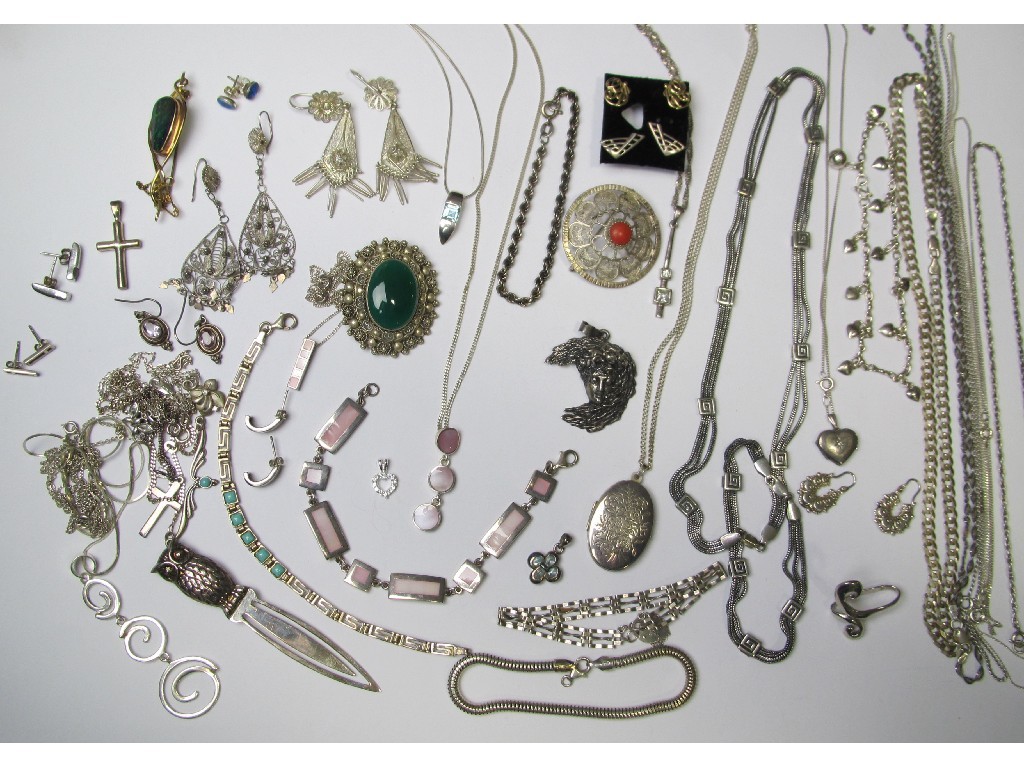 Appraisal: Lot of silver jewellery to include brooches pendants earrings bookmark