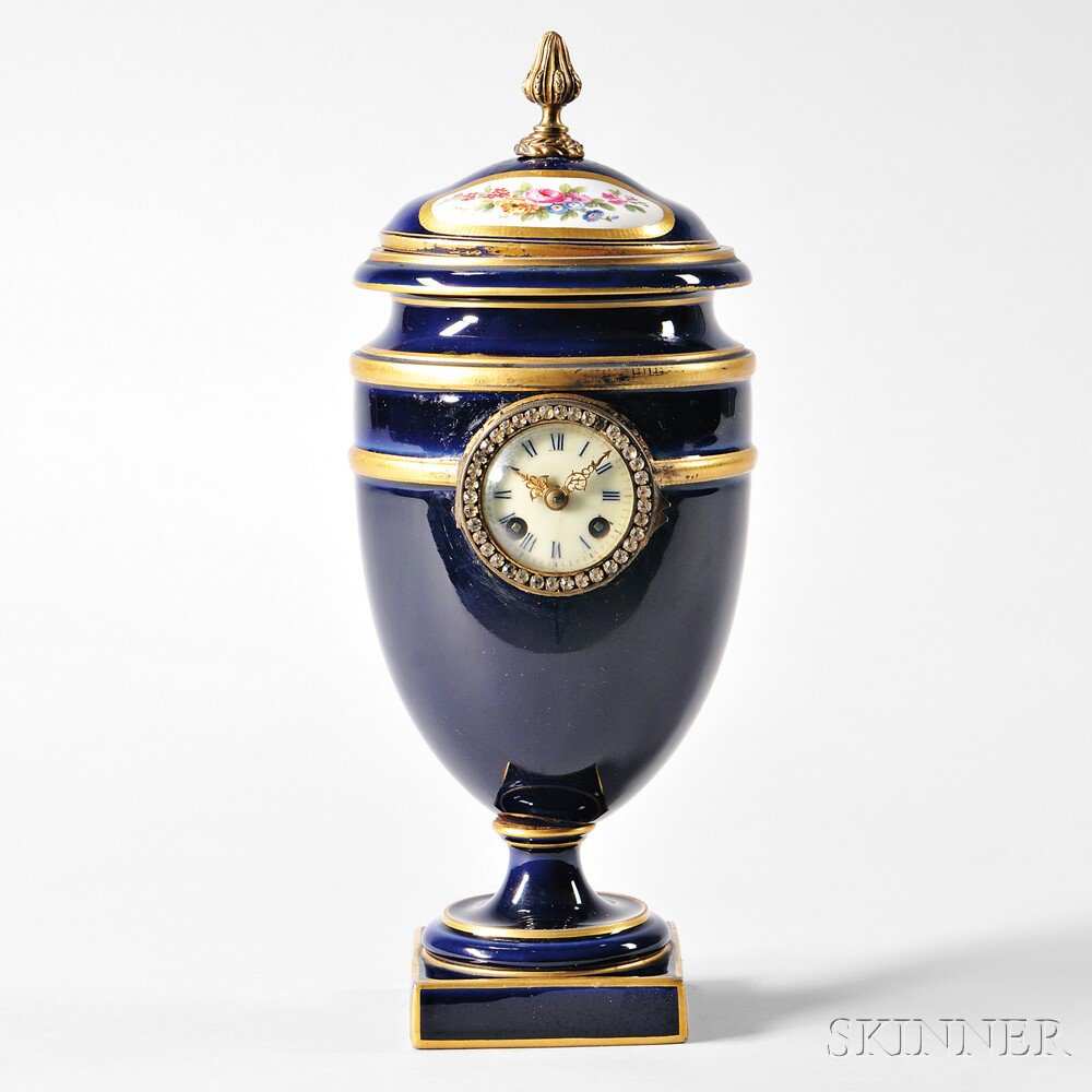 Appraisal: Cobalt Blue Vase Clock France c the blue and gilt