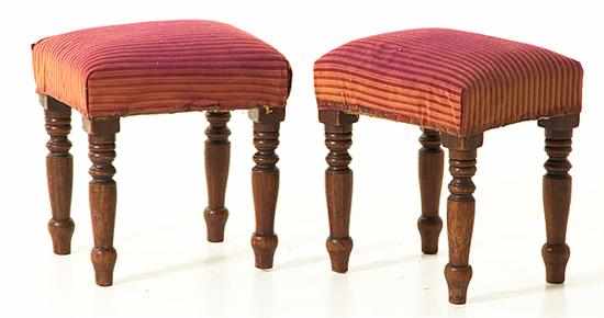 Appraisal: Pair Regency mahogany footstools mid th century overupholstered padded top