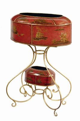 Appraisal: A tole two tier jardiniere decorated with chinoiserie on a