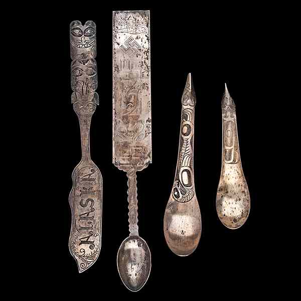 Appraisal: Northwest Coast Engraved Silver Spoons lot of including two with