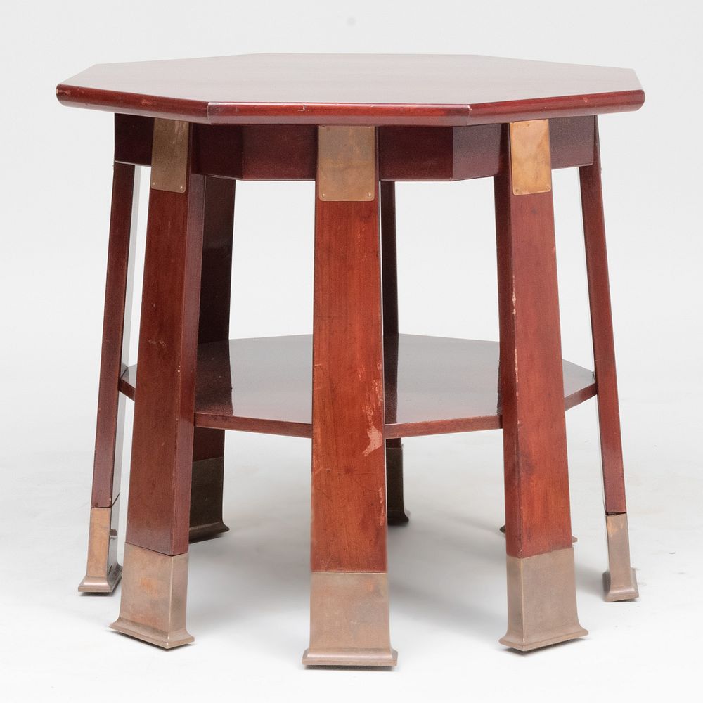 Appraisal: Maximilian Schmidt Brass-Mounted Mahogany Octagonal Center Table x x in