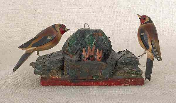 Appraisal: Carved and painted bird grouping late th c purportedly done