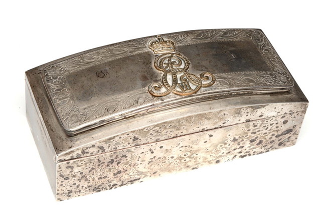 Appraisal: A SILVER CIGARETTE BOX with cedar lined interior the shaped