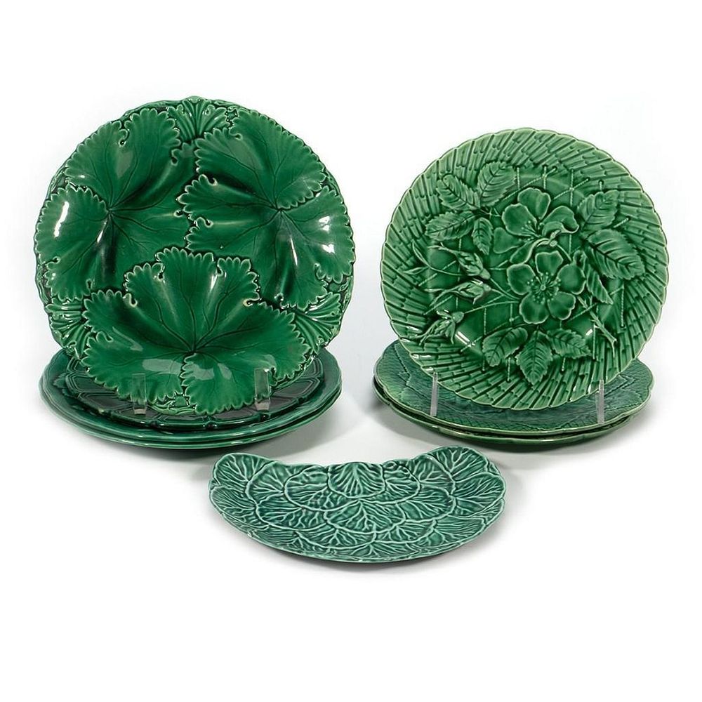 Appraisal: Majolica Plates A collection of plates cast with leaves and