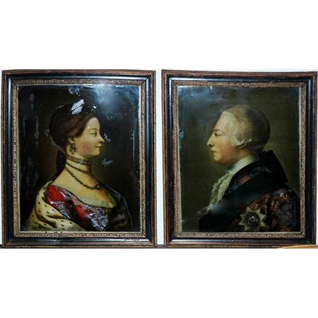 Appraisal: Pair of English Reverse Painted Prints Depicting a Lady and