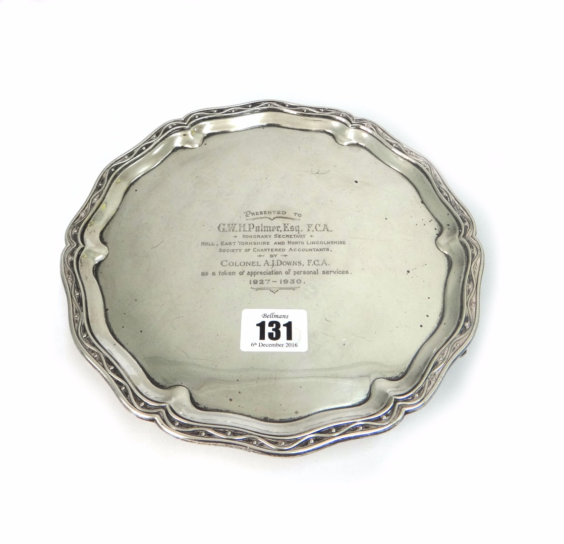 Appraisal: An Art Deco shaped circular silver salver Hawkesworth Eyre Ltd