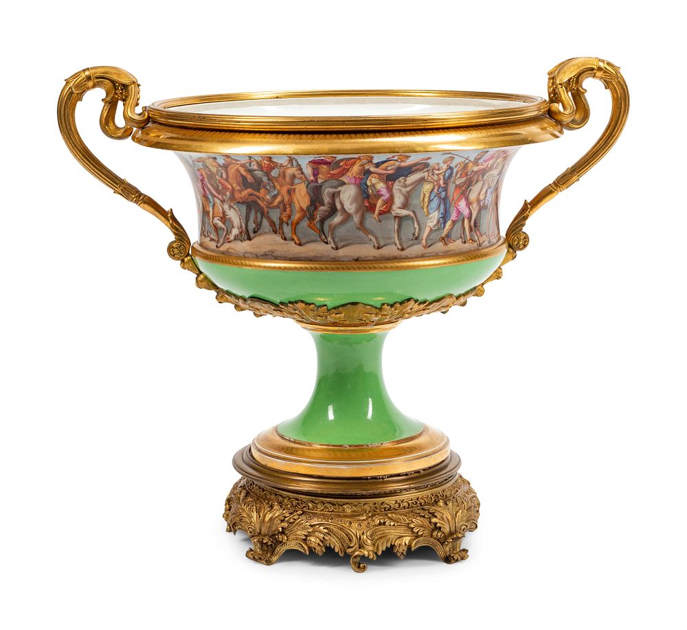 Appraisal: A Large Continental Gilt Bronze Mounted Porcelain Centerpiece Bowl A