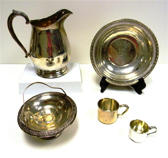 Appraisal: STERLING five pieces including monogrammed Fisher water pitcher flared lip