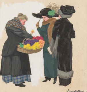 Appraisal: SERGEY YURYEVICH SUDEIKIN RUSSIAN - Selling Flowers gouache on paperboard