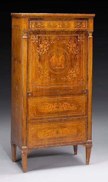 Appraisal: An Italian Neoclassical marquetry and walnut secretaire early th century