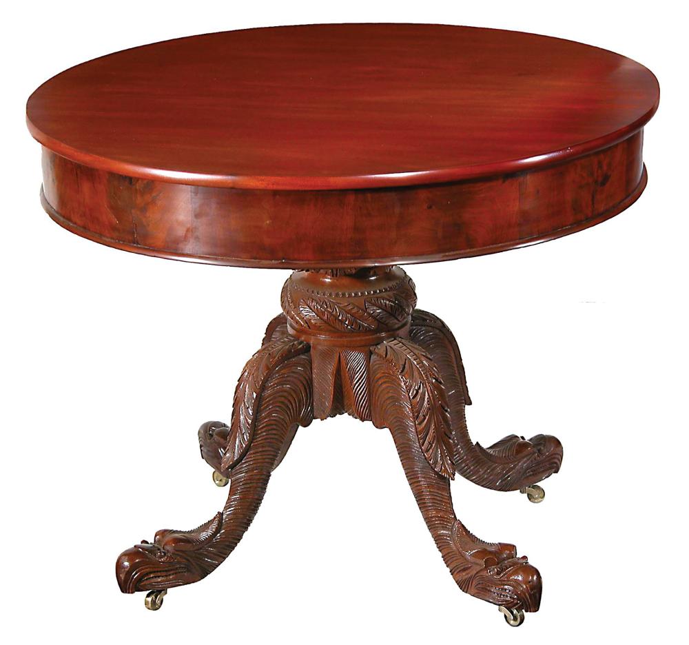 Appraisal: Rare American Late Classical Carved Mahogany Center Table c -