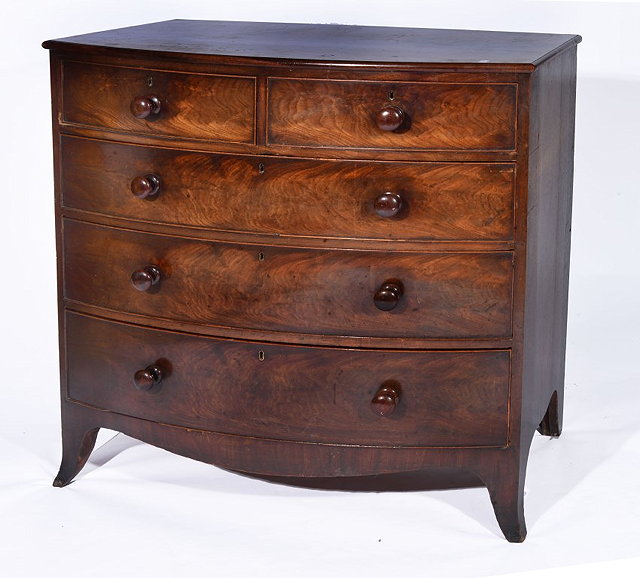 Appraisal: A TH CENTURY MAHOGANY BOW FRONT CHEST of two short