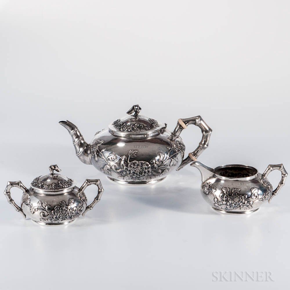 Appraisal: Three-piece Chinese Export Silver Tea Service Three-piece Chinese Export Silver