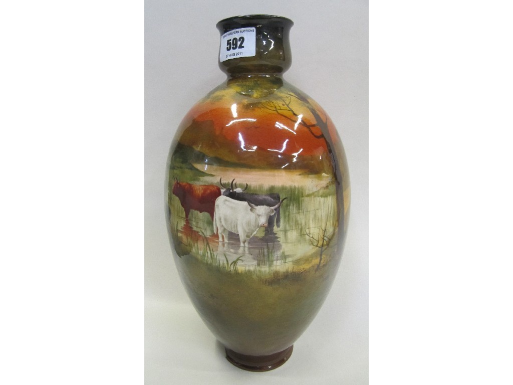 Appraisal: Doulton Burslem vase painted with cows by H Messey def