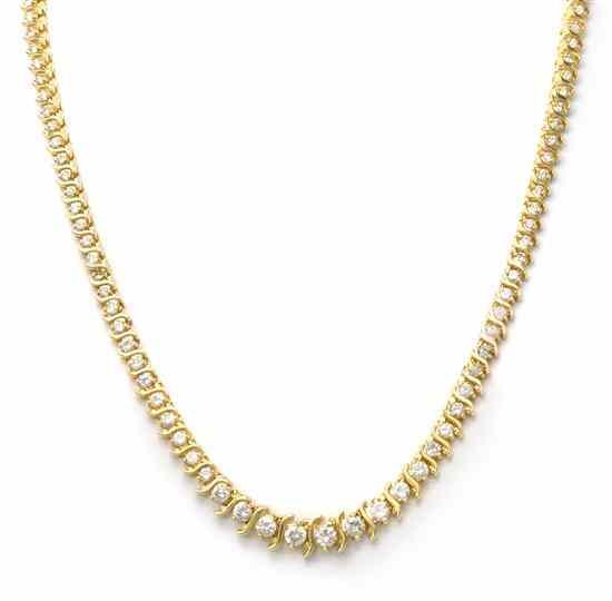 Appraisal: A Karat Yellow Gold and Diamond Riviera Necklace containing graduated