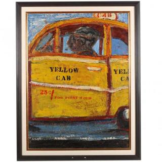 Appraisal: Alan Stecker GA Yellow Cab encaustic on canvas stenciled monogram