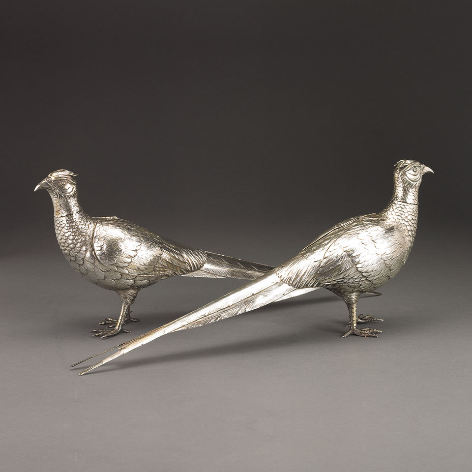 Appraisal: Pair of German Silver Pheasant Rosewater Sprinklers early th century