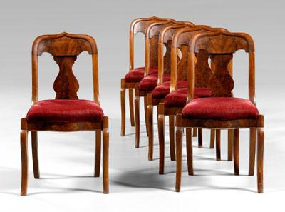 Appraisal: Set of six classical side chairs mahogany with figured mahogany