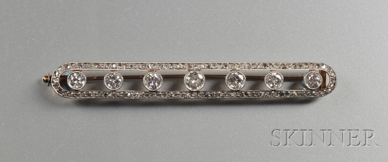 Appraisal: Art Deco kt Gold and Diamond Bar Pin possibly French