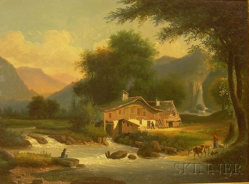 Appraisal: Framed Oil on Canvas Landscape with a Cottage by a