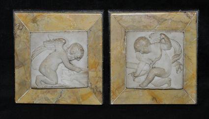 Appraisal: TWO ENGLISH MARBLE TABLETS Carved in relief with figures of