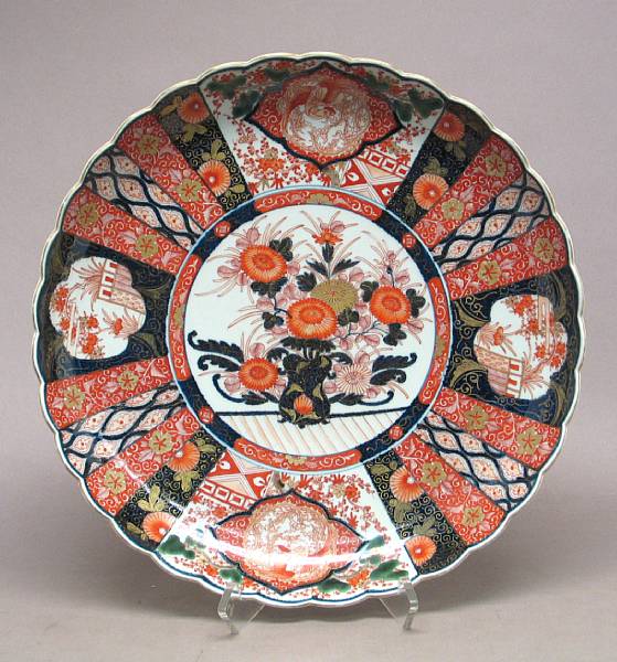 Appraisal: Two pairs of Japanese style porcelain chargers of chrysanthemum flower