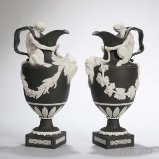 Appraisal: Pair of Modern Wedgwood Black and White Jasper Wine and