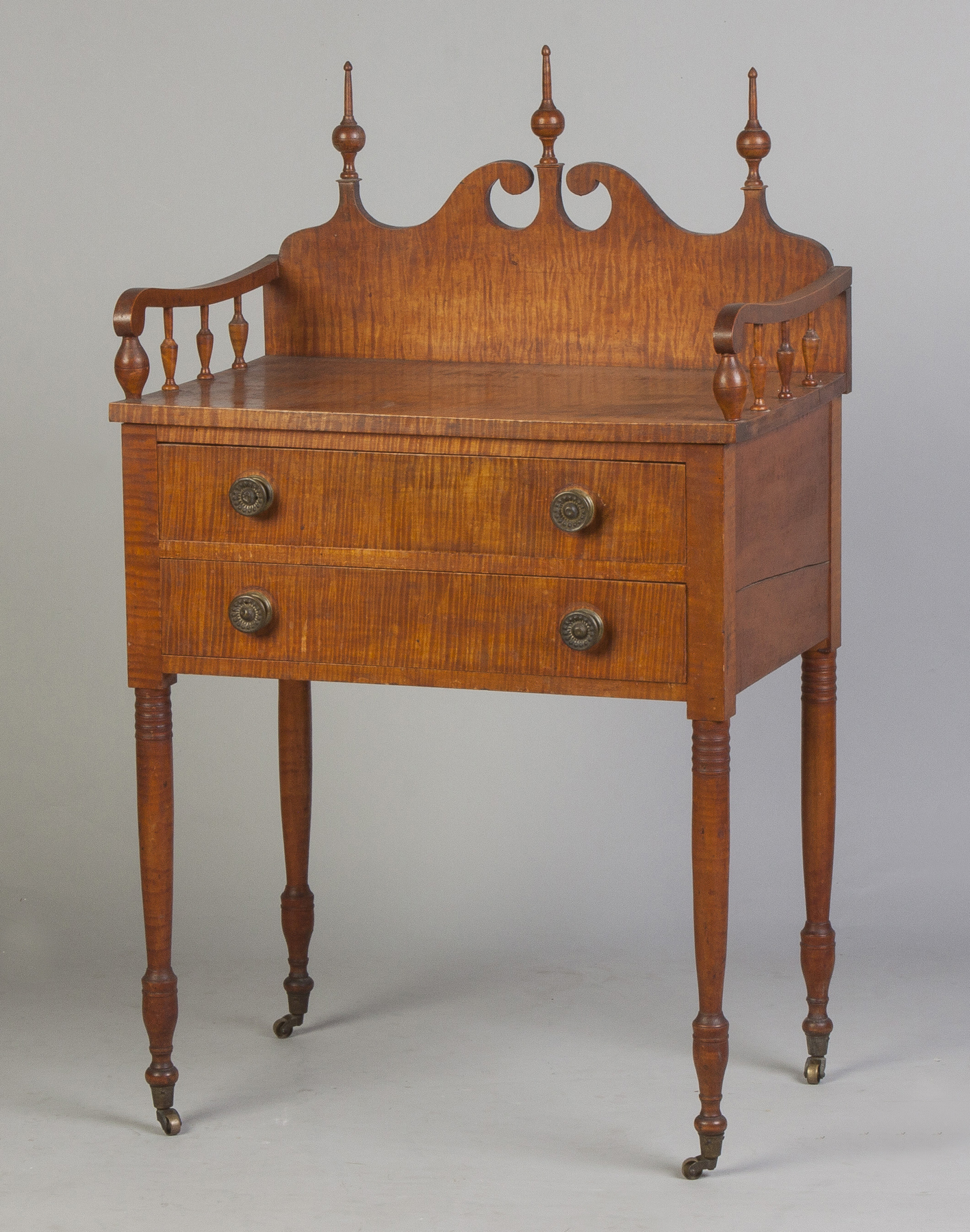 Appraisal: Fine Sheraton Tiger Maple Two Drawer Side Table Early th