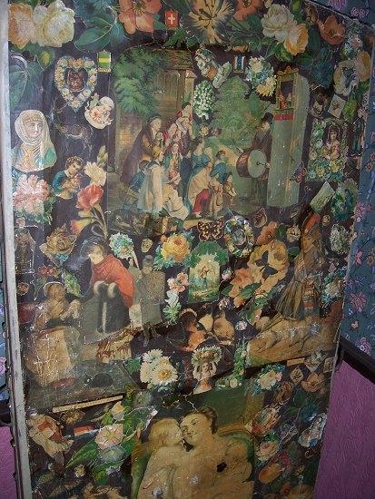 Appraisal: A three-fold screen decorated scraps and another screen