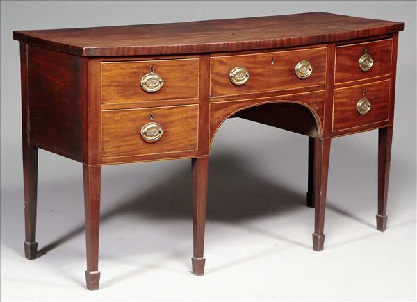 Appraisal: A George III mahogany bowfront sideboard circa with central drawer