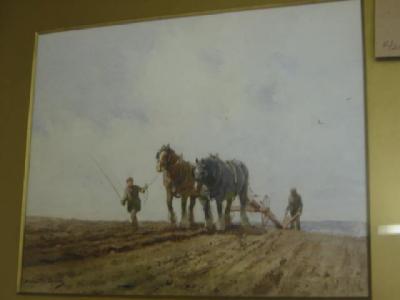 Appraisal: ERNEST G BEACH The Plough Team signed x gilt frame