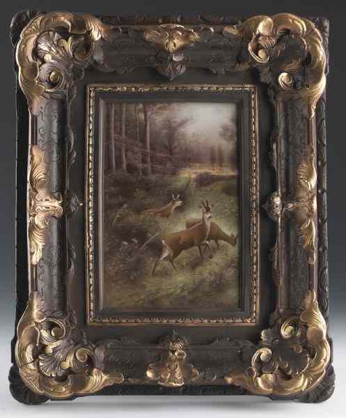 Appraisal: KPM Berlin painted porcelain plaquedepicting deer in a woodland scene