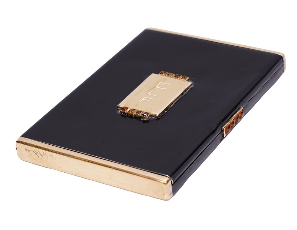 Appraisal: Van Cleef Arpels Deco Gold Black Lacquer Box Van Cleef