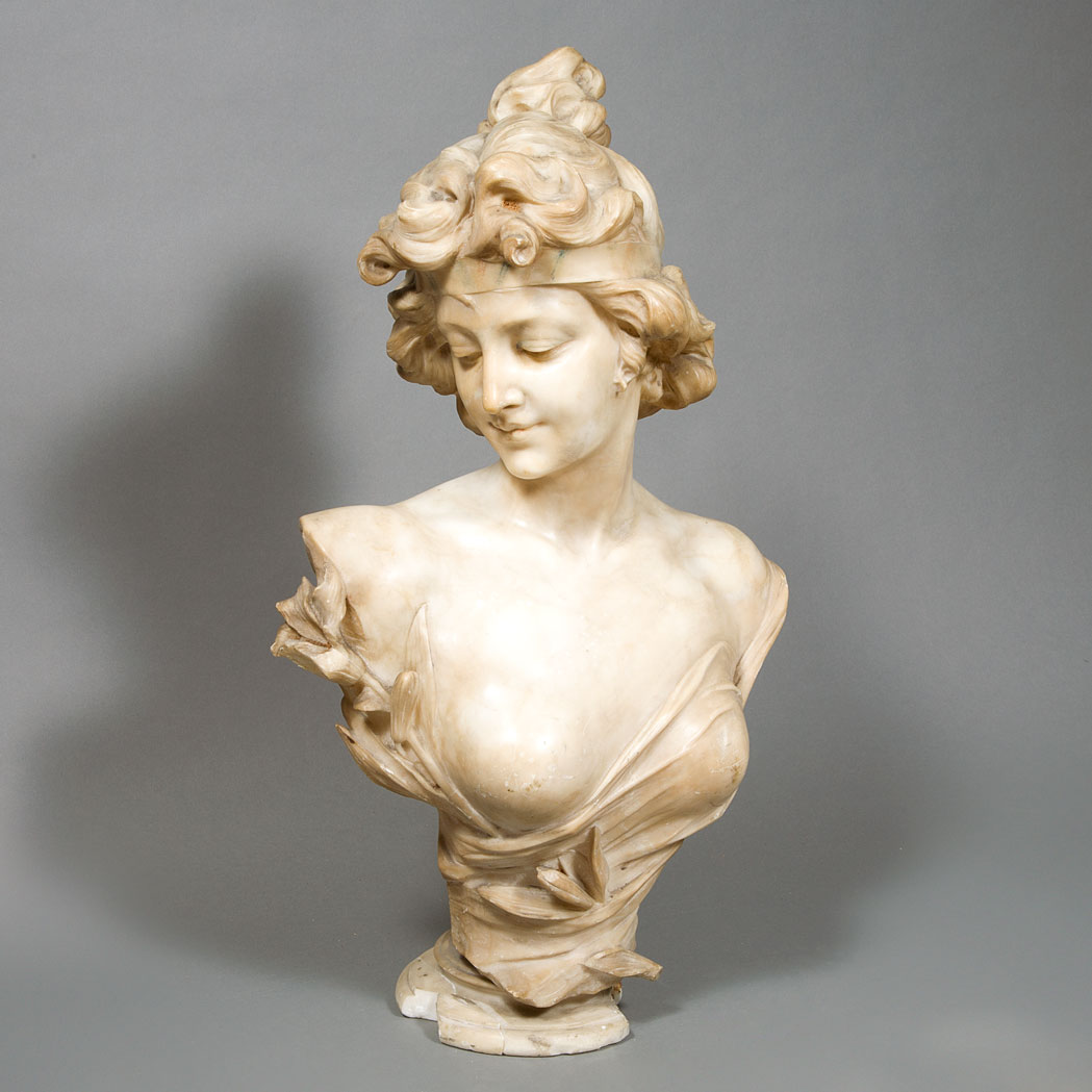 Appraisal: Art Nouveau Carved Alabaster Bust of a Maiden E Fiaschi