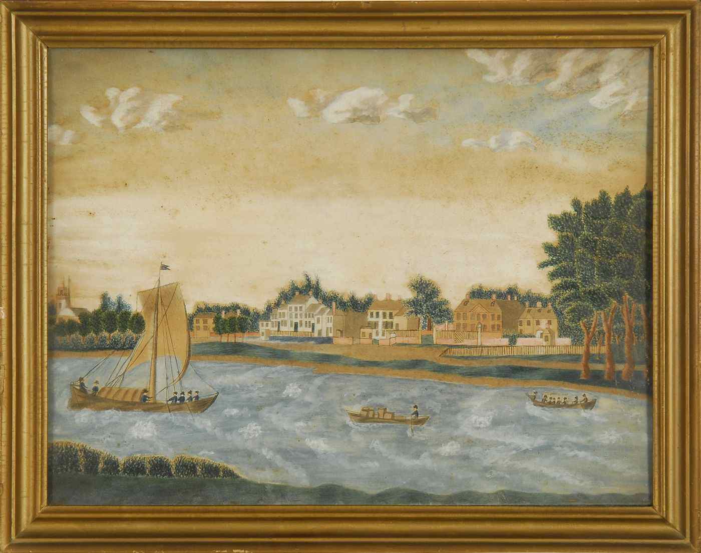 Appraisal: WONDERFUL FOLK ART WATERCOLORAmerican or English th CenturyForeground with three