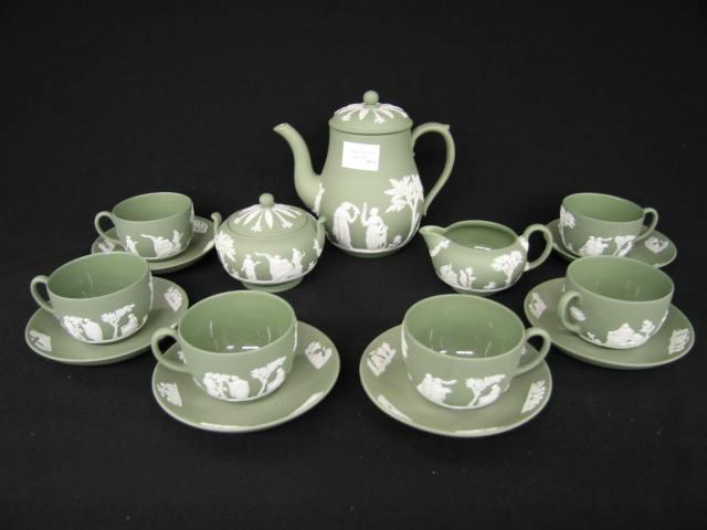 Appraisal: Wedgwood Green Jasperware Tea Service teapot creamer sugar six cups