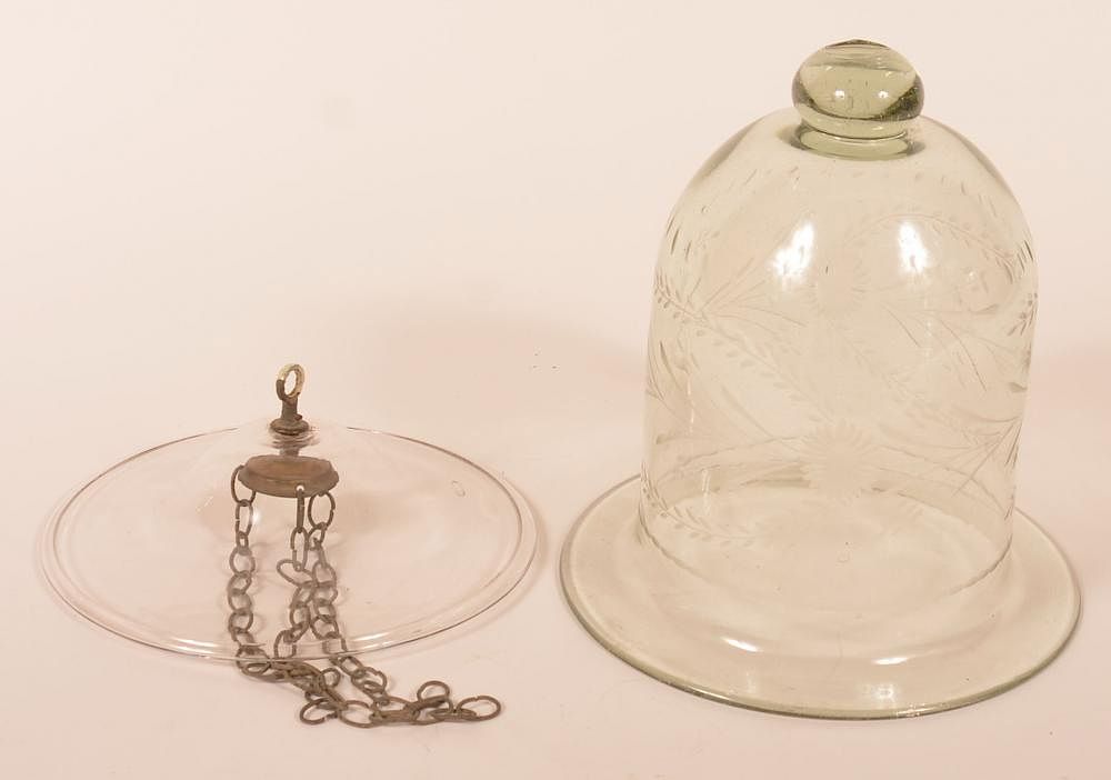 Appraisal: Antique Engraved Glass Hanging Light Antique Engraved Glass Hanging Light