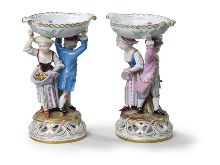 Appraisal: A pair of Meissen figural salts late th century modelled