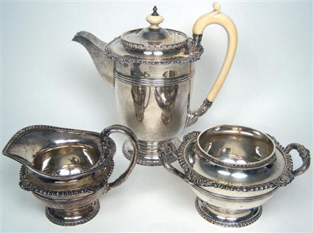 Appraisal: A modern three piece coffee set Walker and Hall Sheffield