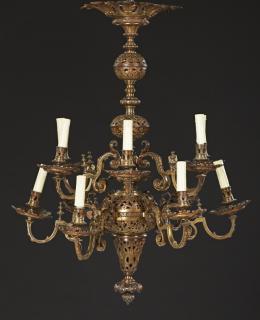 Appraisal: French Bronze Twelve Light Louis XVI Style Chandel French Bronze