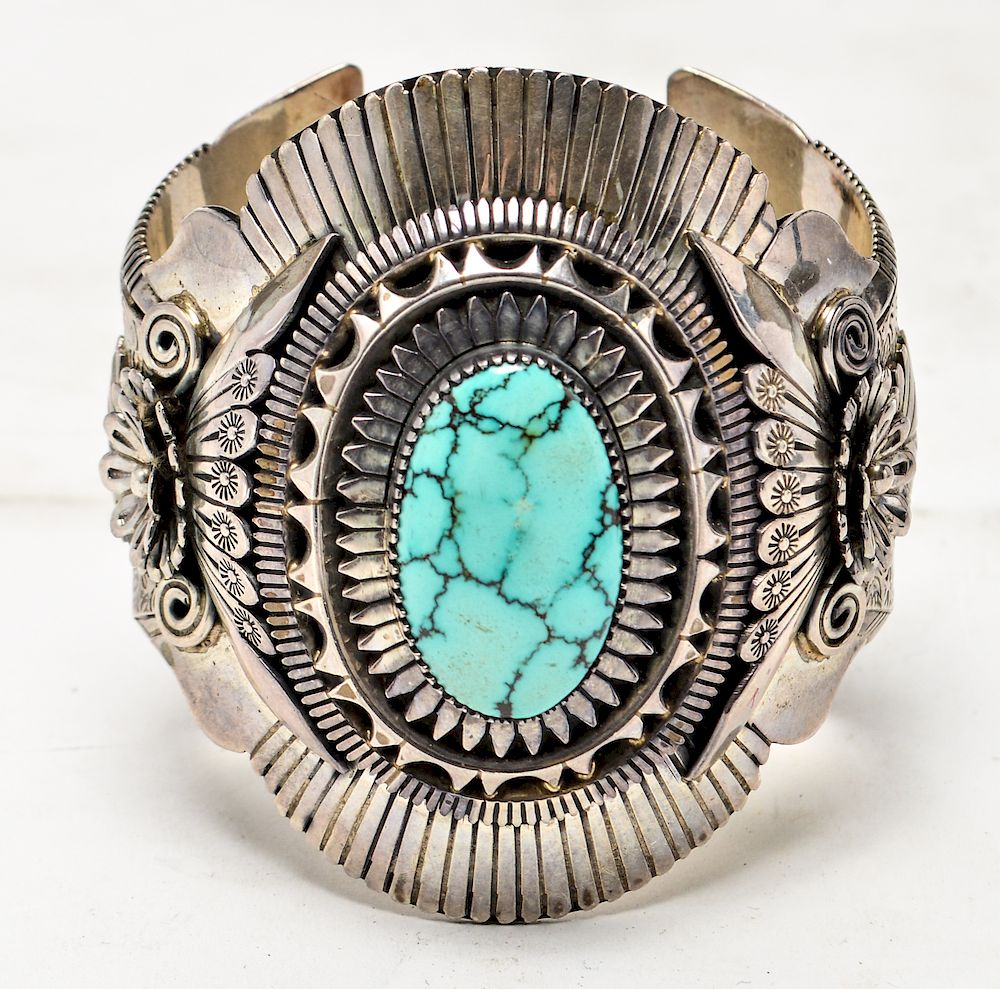 Appraisal: Eddy Chaco Native American Silver Turquoise Cuff Southwest Native American