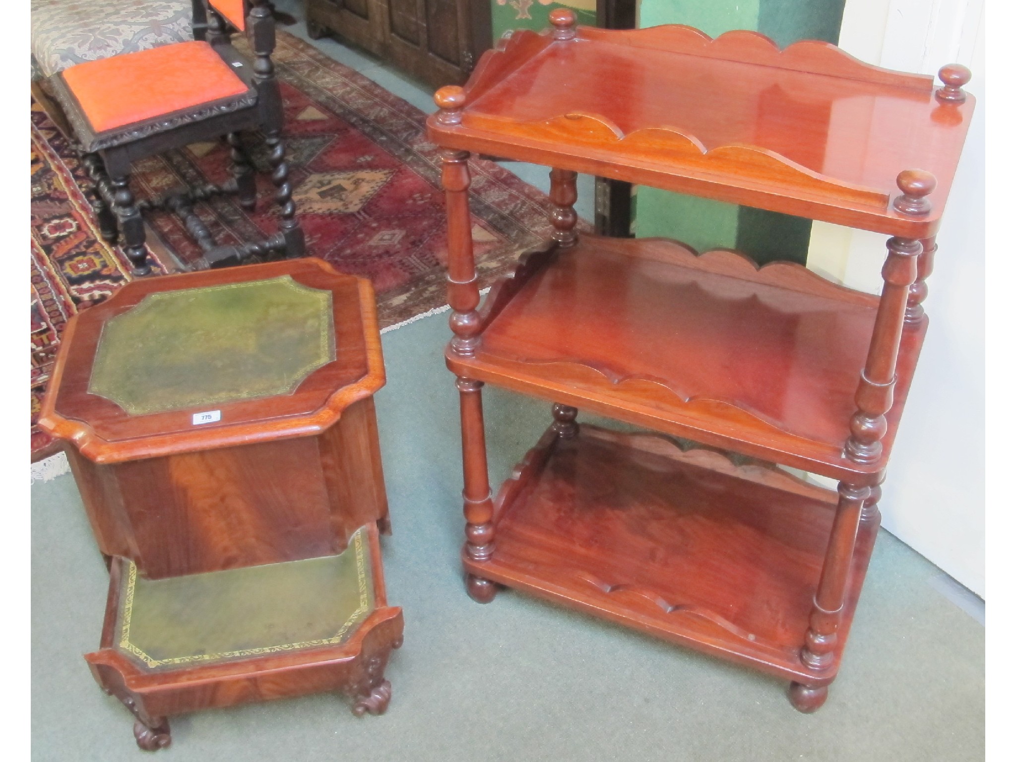 Appraisal: A mahogany three tier what not and two tread bedroom