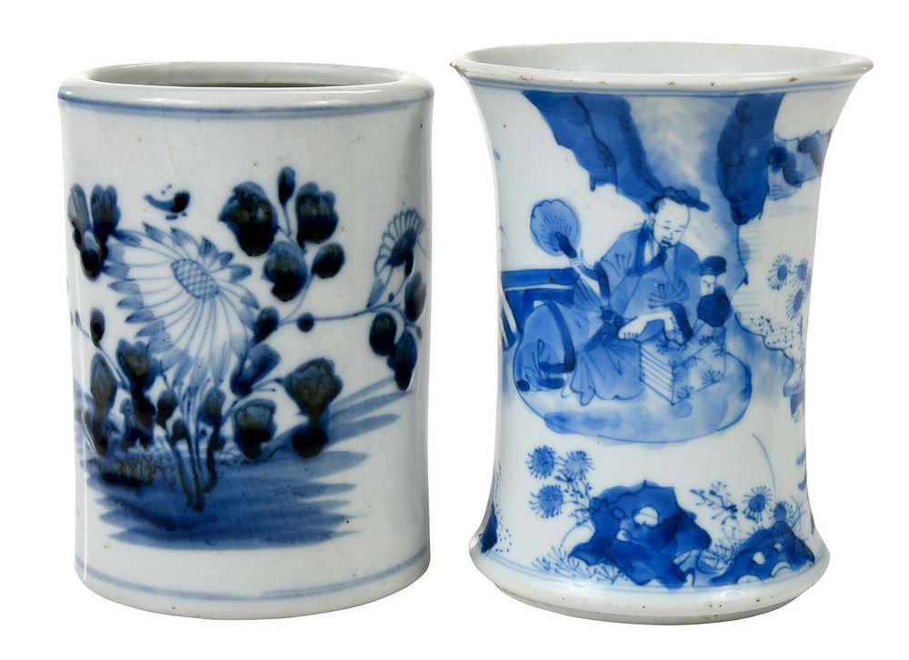 Appraisal: Two Blue and White Vases Chinese double ring mark of