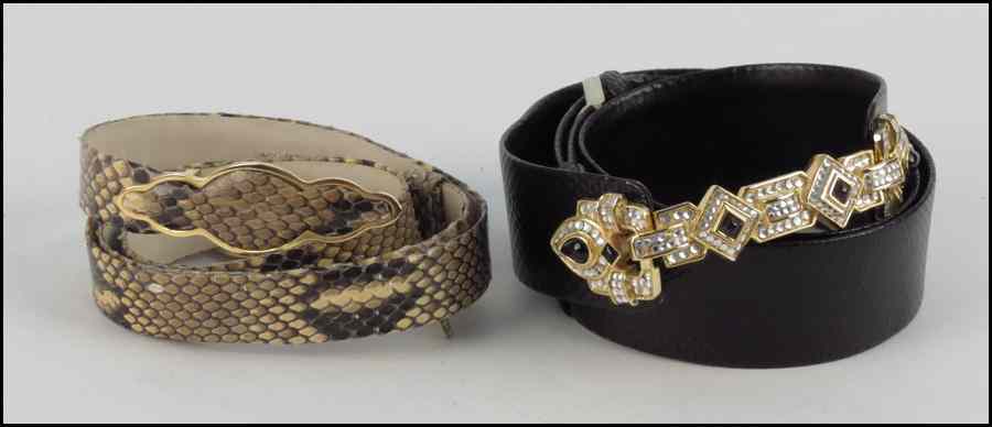 Appraisal: TWO JUDITH LEIBER BELTS Includes a snake skin and a