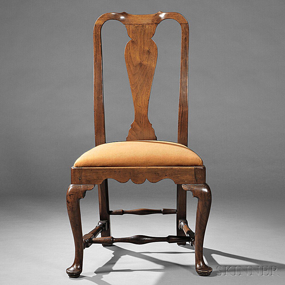 Appraisal: Walnut Side Chair possibly Boston Massachusetts c - with vasiform