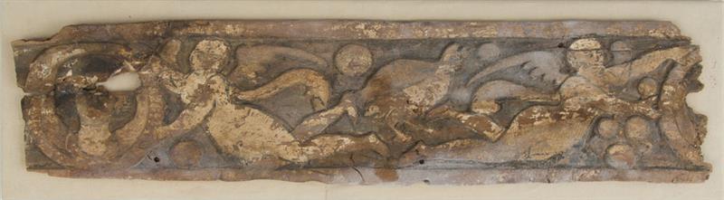 Appraisal: COPTIC CARVED WOOD PANEL WITH HONORIFIC FLYING FIGURES The panel