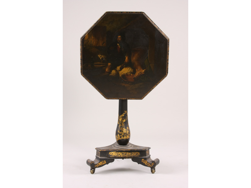 Appraisal: Lacquered Painted Tilt Top Candlestand late th c octagonal tilt