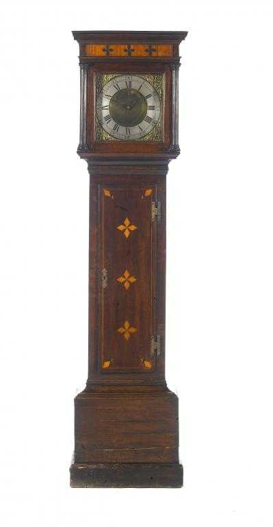 Appraisal: AN ENGLISH INLAID OAK LONGCASE CLOCK the brass dial with