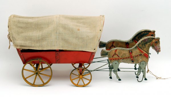 Appraisal: Gibbs horse drawn covered wagon pulltoy wood horses with applied